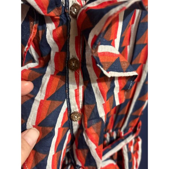 Gap Womens M Ruffled Off-Shoulder Geometric Print Maxi Dress With Tie Waist Mult - Picture 3 of 5